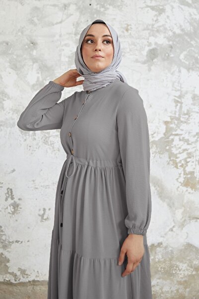 InStyle Ayrobin Gray Dress - Pamela Buttoned