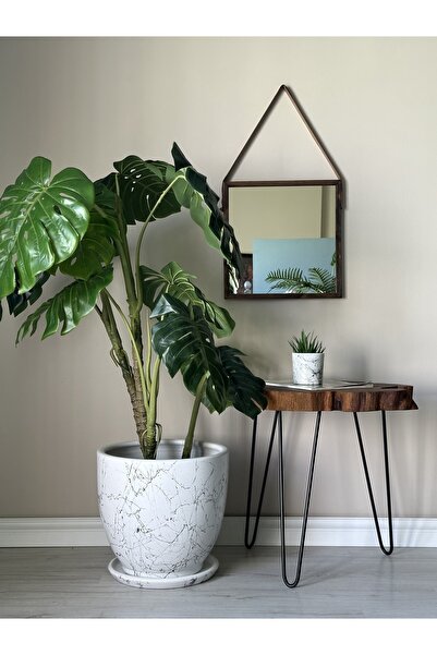 odka 40litre Klasik Saksı Tabaklı 40cmx40cm Mia Beyaz Siyah Mermer Desenli