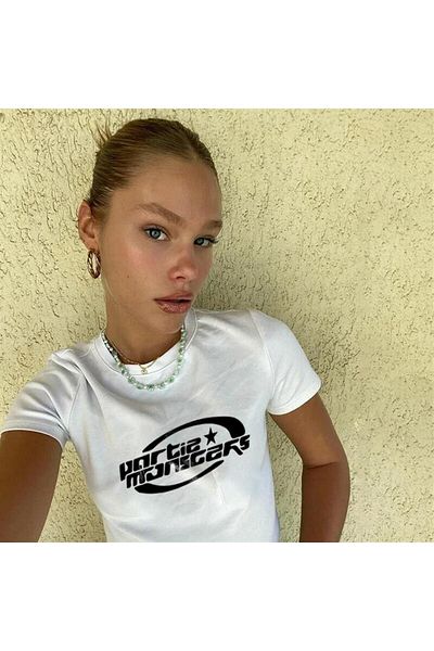 Touz Alb Crop Partie Monsters Printed