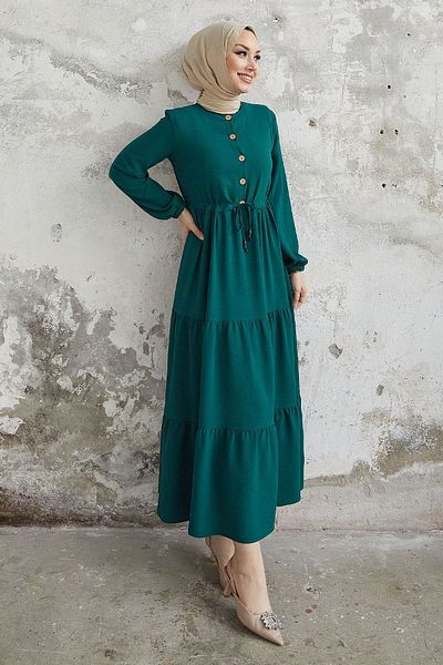 InStyle Pamela Buttoned Ayrobin Dress - Emerald Green