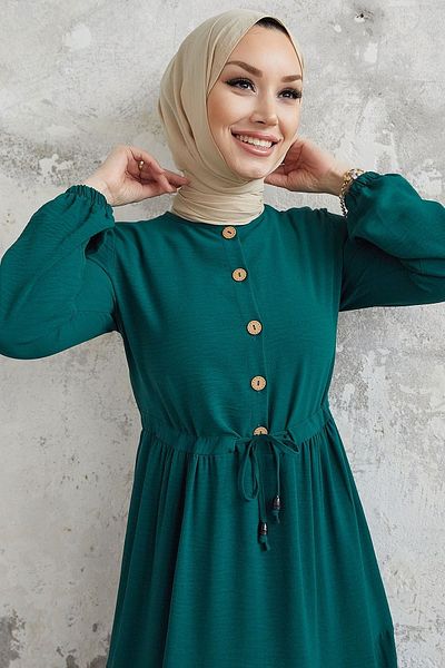 InStyle Pamela Buttoned Ayrobin Dress - Emerald Green