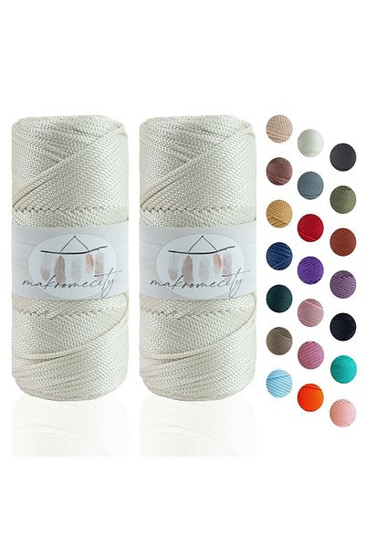 Makromecity Premium 200 Gr 230m Polyester Macrame Twine Ecru 2mm Supla Twine και νήματα τσάντας (2x100 γραμμάρια)