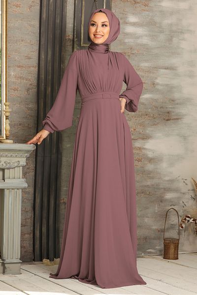 Neva Style Rochie de seara Hijab Maro - Curea, Rochie 5422kh