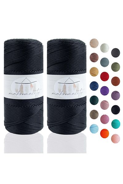 Makromecity Premium 200 Gr 230m Polyester Macrame Thread Black 2mm Supla Thread And Bag Thread (2x100gram)