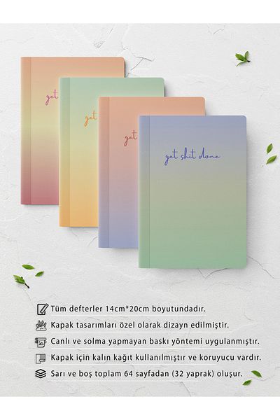 Postifull Set de 4 caiete cu tematică Aura - proiectat, 14cm*20cm, 64 coli