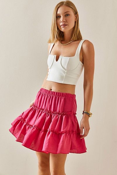 XHAN Fuchsia Flounce Mini Skirt 3YXK7-47439-07