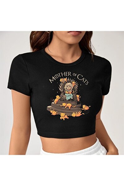 Touz zolid wear Μαύρο Crop με στάμπα  "Μητέρα των Γατών "