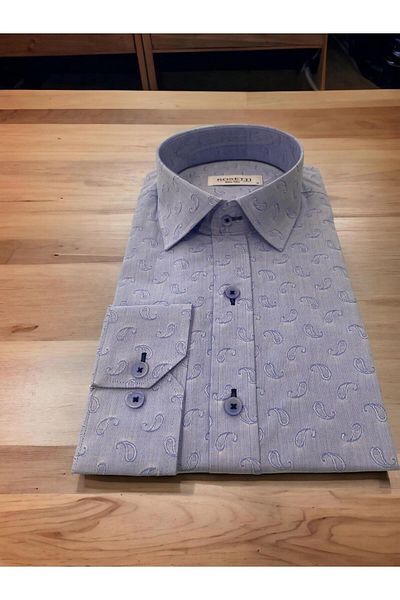 ROSETTİ Rosetti Hidden Collar Buttoned 100% Cotton Shawl Pattern Slim Fit Light Blue Shirt