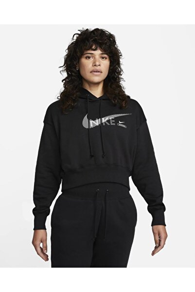 Nike Αθλητικά Swoosh Fleece Γυναικεία φούτερ με κουκούλα μαύρο DR5613 010