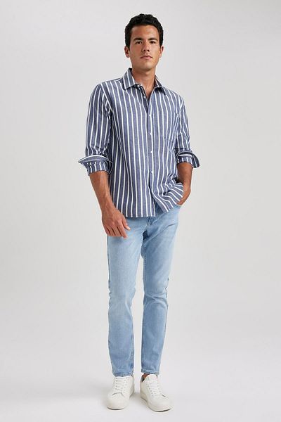 DeFacto Regular Fit Striped Cotton Long Sleeve Shirt B0220ax23hs
