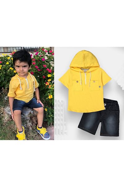 Novy Baby Short Sleeve Hooded Boy's 2-Piece Set with Jeans - Age 3-6 - 2093