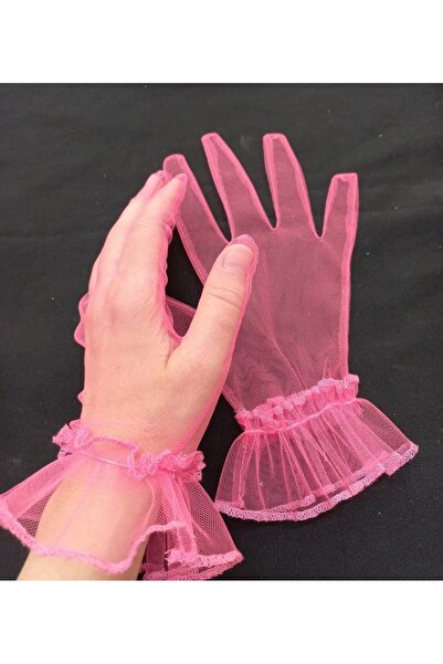 es moda shop قفازات بيلا للسهرة قصيرة باللون الوردي الفلورسنت