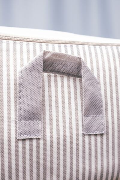 Textile sweet Mega Boy Beyaz Gri Çizgili Baza Altı Düzenleyici 74x46x22