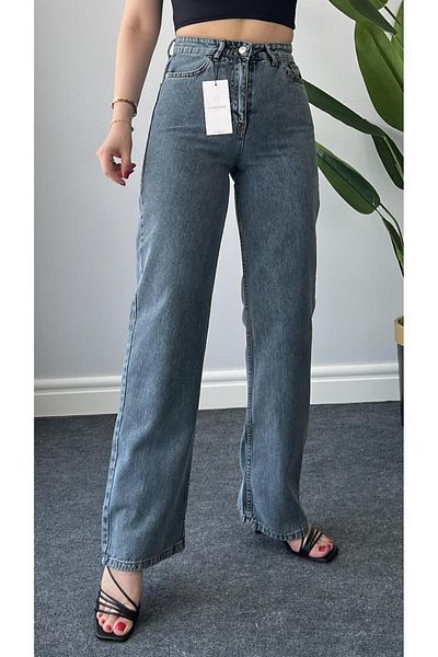 TugsatTasarTekstil Blue High Waist Palazzo Jean Wide Leg Jeans