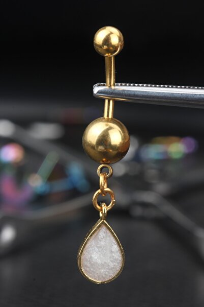 depozoom Cerrahi Çelik Zirkon Taşlı Özel Üretim Sedef Göbek Piercing 10 Mm Golg