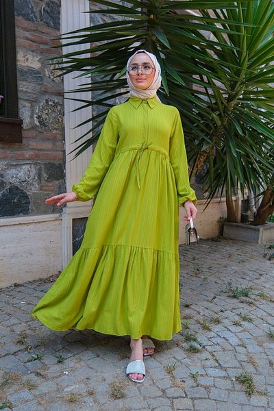 LOCCO Γυναικείο φόρεμα με χιτζάμπ στη μέση, πράσινο φιστίκι