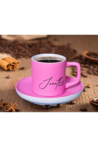 Bk Gift Kişiye Özel Tarihli İsimli Mat Pembe Renk Türk Kahvesi Fincanı-8 Renk...