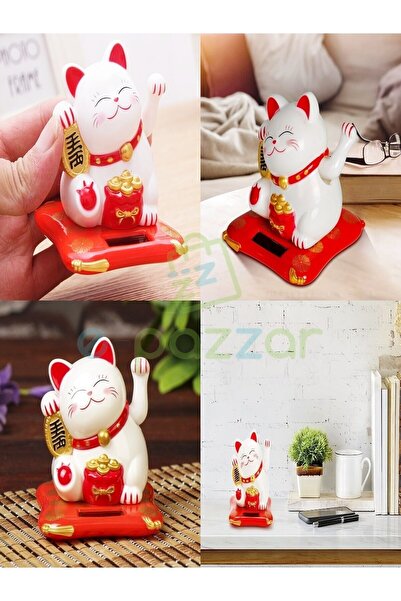 epazzar Japon Kültürü Bereket Şans Mutluluk Çağıran Şans Kedisi Solar Panelli Hareketli Pati Maneki Neko