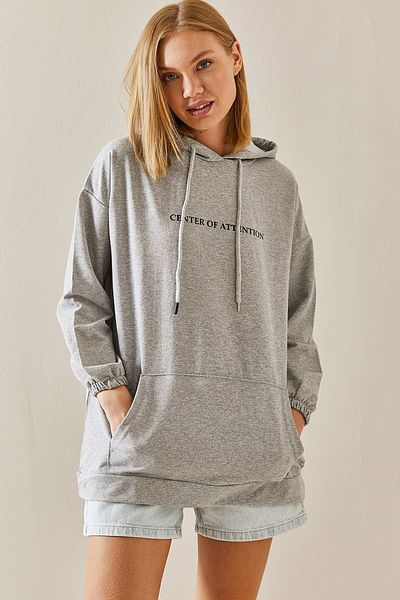 XHAN Gray Kangaroo Pocket Hooded Sweatshirt 3YXK8-47460-03