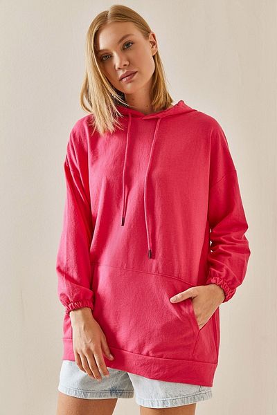 XHAN Fuchsia Kangaroo Pocket Oversize Hooded Sweatshirt 3YXK8-47461-07