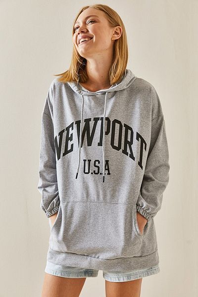 XHAN Gray Back Printed Hooded Sweatshirt 3YXK8-47462-03