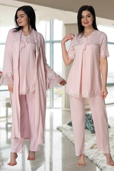 Lohussa Women's Pink Long Dressing Gown Lace Maternity Maternity Dressing Gow...