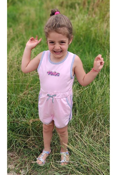 Novy Baby Bow and Applique Snap Fastener Zero Sleeve Children's Shorts Jumpsuit