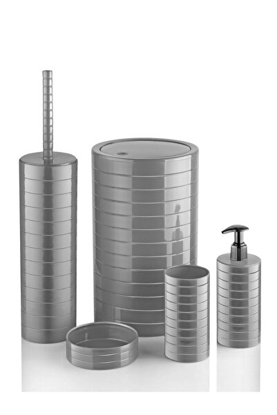 Bayev Moblen Grey Στρογγυλό Σετ Μπάνιου Σετ 5 Κάδος απορριμμάτων Θήκη οδοντόβουρτσας Δοχείο υγρού σαπουνιού