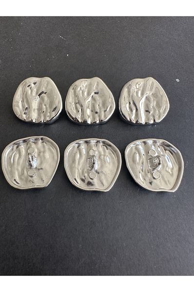 aensia Silver Silver Wrinkled Curved Design Button 40Boy Metal Button Coat Trench Jacket Button-Pack of 6