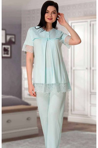 BLACKMORE Set de pijamale de maternitate cu mâneci scurte din dantelă albastră