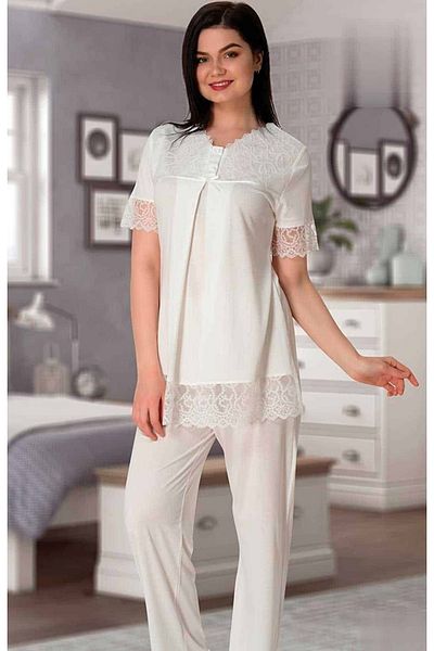 BLACKMORE Women's Ecru Lace Short Sleeve Maternity Pajama Set