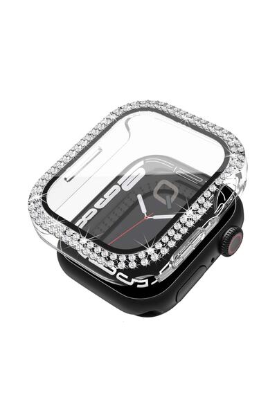 Quse Apple Watch 44mm Şeffaf Taşlı Kasa ve Ekran Koruyucu Kılıf – SE & Series...