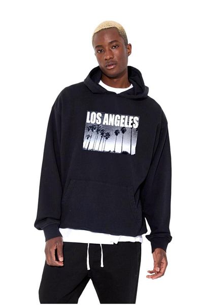 BENROMA Unisex καλούπι LOS ANGELES εμπριμέ hoodie μαύρο swaet