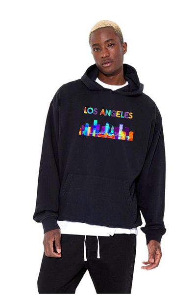 BENROMA Unisex καλούπι LOS ANGELES εμπριμέ μαύρο swaet με κουκούλα