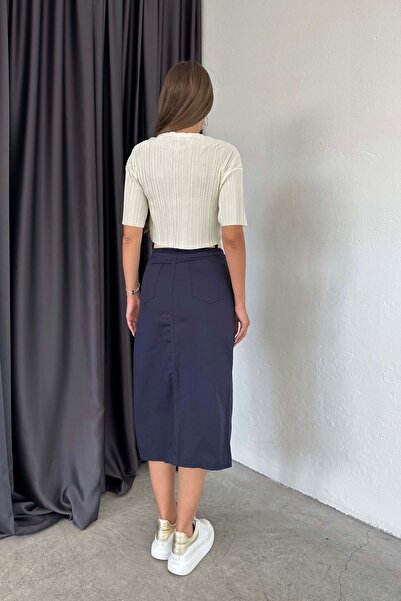 Eka Fustă de damă bleumarin cu fantă adâncă 0999 - 23049