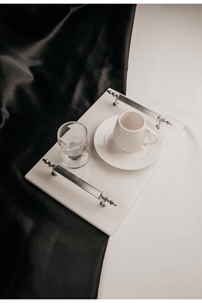 MERALP Marble Groom Coffee Tray Coffee Cup Cup, Metal Profile Handle