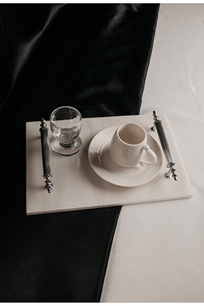 MERALP Marble Groom Coffee Tray Coffee Cup Cup, Metal Profile Handle