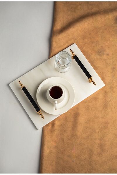 MERALP Marble Groom Coffee Tray Coffee Cup Cup, Metal Profile Handle
