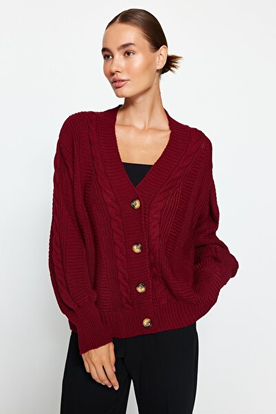 Trendyol Collection Claret Red Wide Fit Knitwear Cardigan TWOAW22HI0176