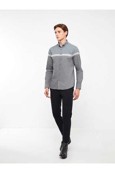 LC Waikiki Ανδρικό πουκάμισο Gabardine - Slim Fit, Μακρυμάνικο, Ριγέ