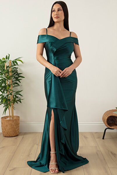 PULLIMM Askılı Pileli Saten Elbise 39423