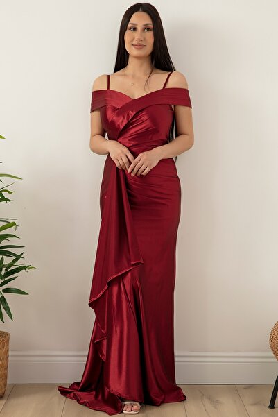 PULLIMM Askılı Pileli Saten Elbise 39423