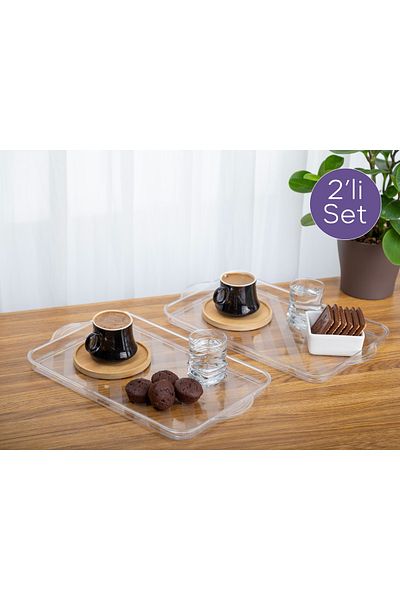 MİLANO HOME Plexiglass 2 Pieces Zebra Pattern Decorative Presentation Tray Transparent Tray Beverage Presentation Tray