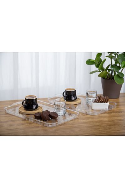 MİLANO HOME Plexiglass 2 Pieces Zebra Pattern Decorative Presentation Tray Transparent Tray Beverage Presentation Tray