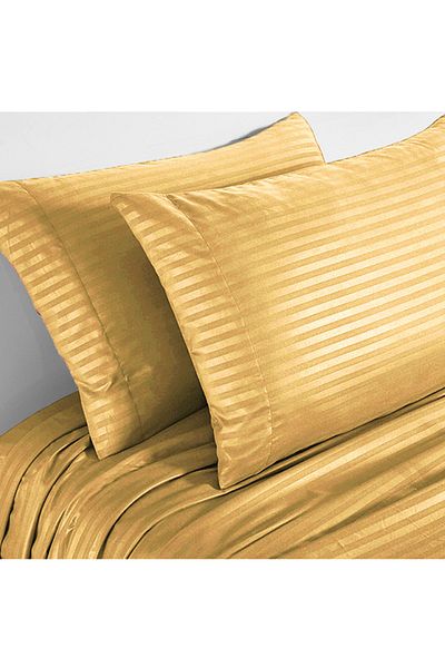 Evlen Home Collection طقم غطاء لحاف قطني مكون من 4 قطع طقم غطاء لحاف مخطط مزدوج | غطاء لحاف الفندق ذهبي