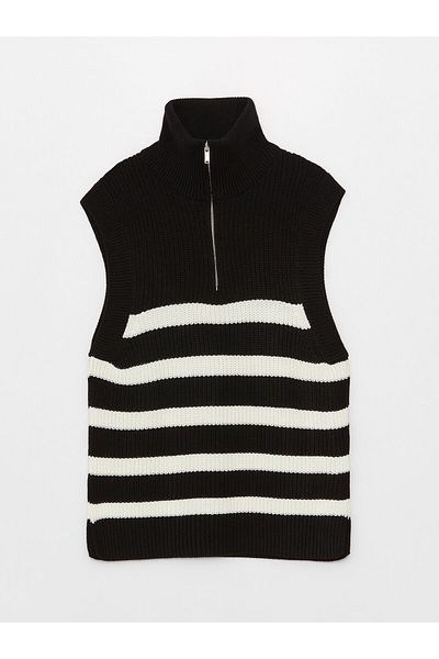 LC Waikiki Gestreifter Oversize-Strickpullover für Damen mit Stehkragen