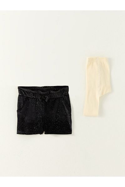 LC Waikiki Basic Girls' Shorts and Pantyhose with Elastic Waistband