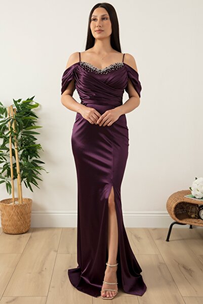 PULLIMM Rochie din satin cu bretele cu margele la piept 39657