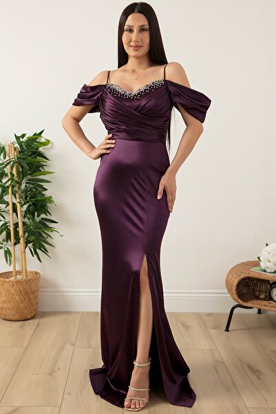 PULLIMM Rochie din satin cu bretele cu margele la piept 39657