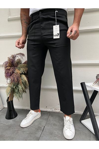 Ser Joven Men's Black Relaxed Fit Fabric Trousers